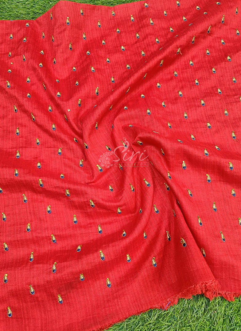 Partywear Raw Silk Fabric in Embroidery Stone Work
