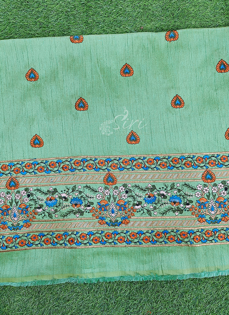 Partywear Raw Silk Fabric in Embroidery Work
