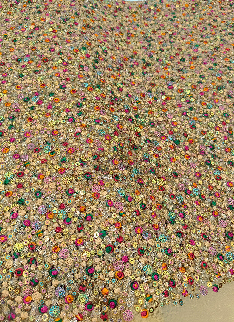 Partywear Net Fabric in Rich Sequins Work