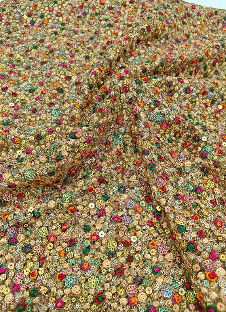 Partywear Net Fabric in Rich Sequins Work