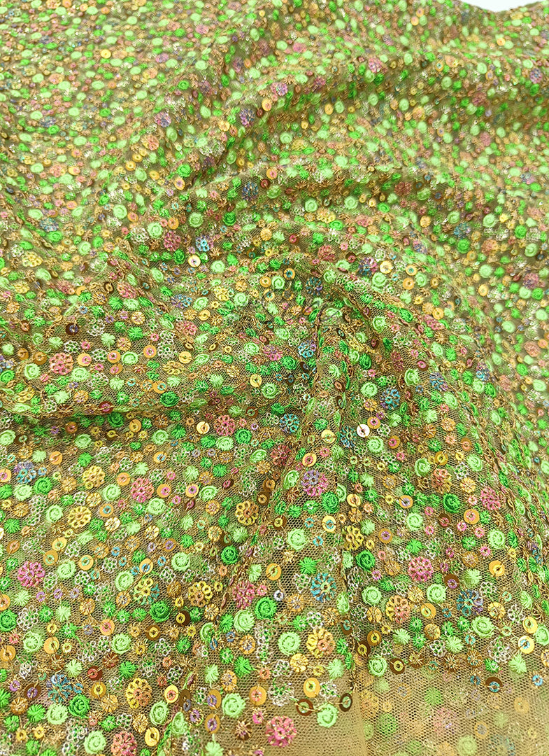 Partywear Net Fabric in Rich Sequins Work