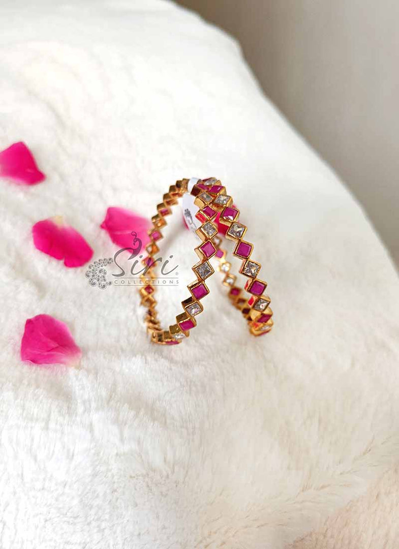 Beautiful Pair of Bangles in Polki and Ruby