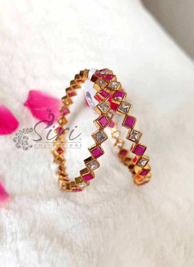 Beautiful Pair of Bangles in Polki and Ruby