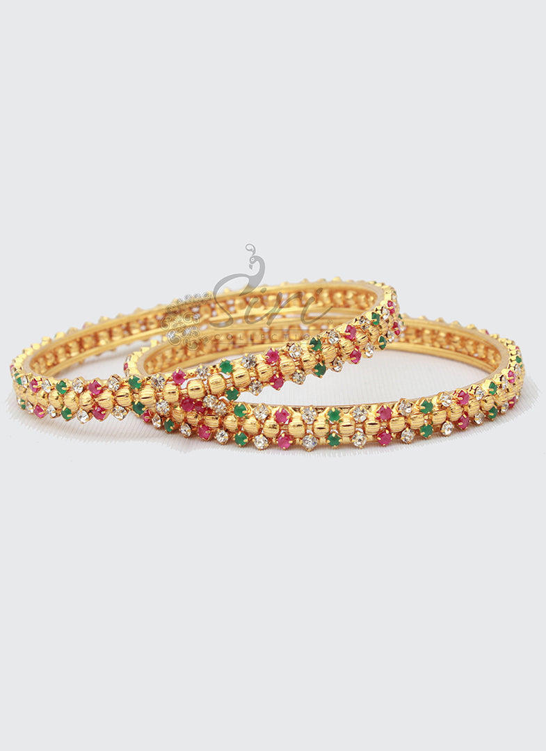 Designer Pair of Bangles in Multi Stones