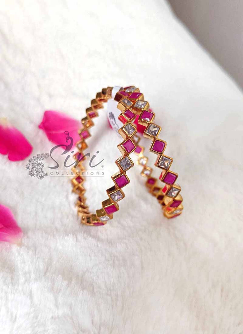 Beautiful Pair of Bangles in Polki and Ruby