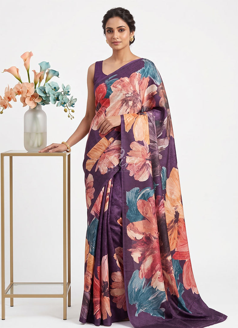 Siri Collections Premium Digital Print Jacquard Crepe Silk Saree