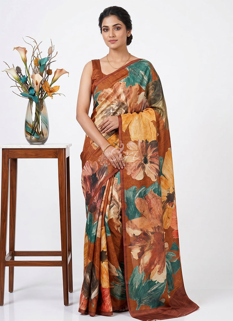 Siri Collections Premium Digital Print Jacquard Crepe Silk Saree