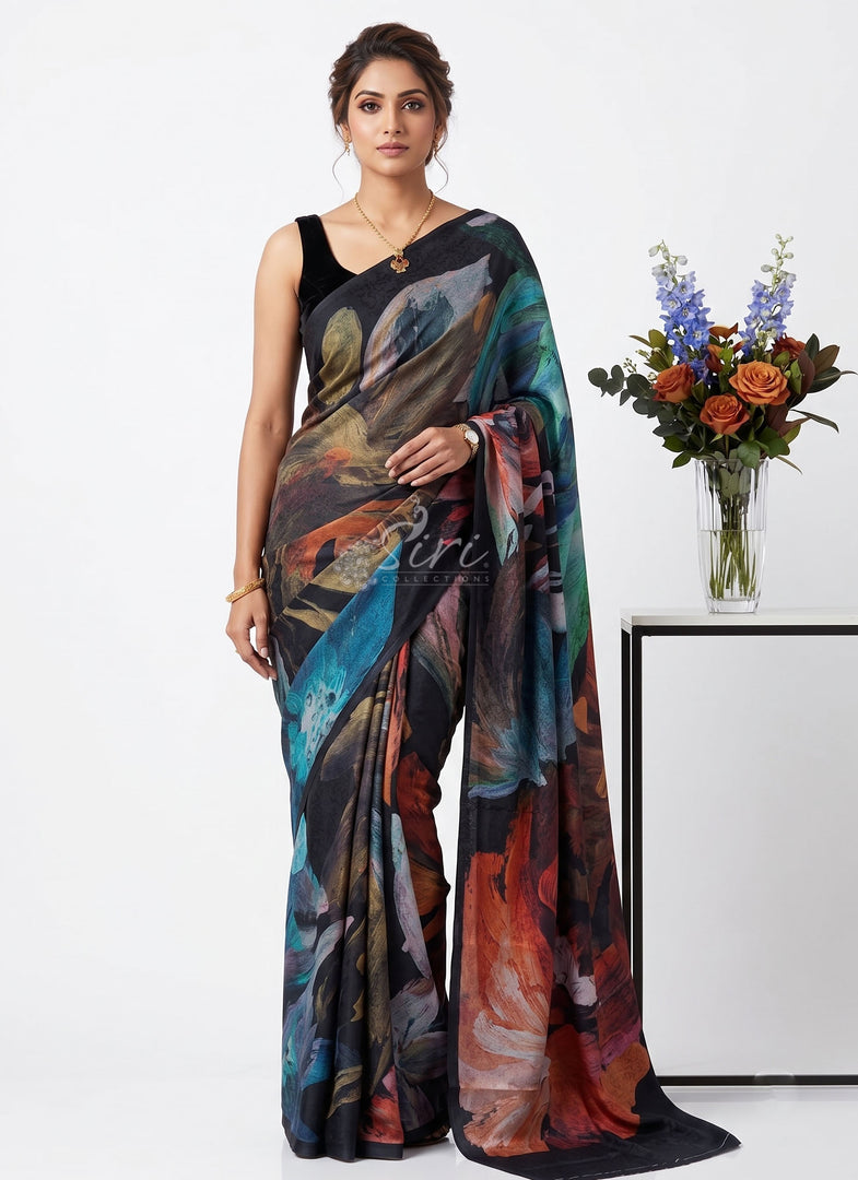 Siri Collections Premium Digital Print Jacquard Crepe Silk Saree