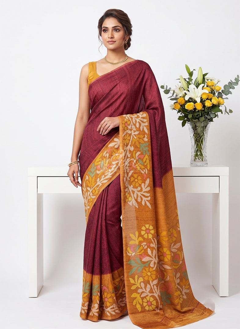 Siri Collections Premium Digital Print Jacquard Crepe Silk Saree