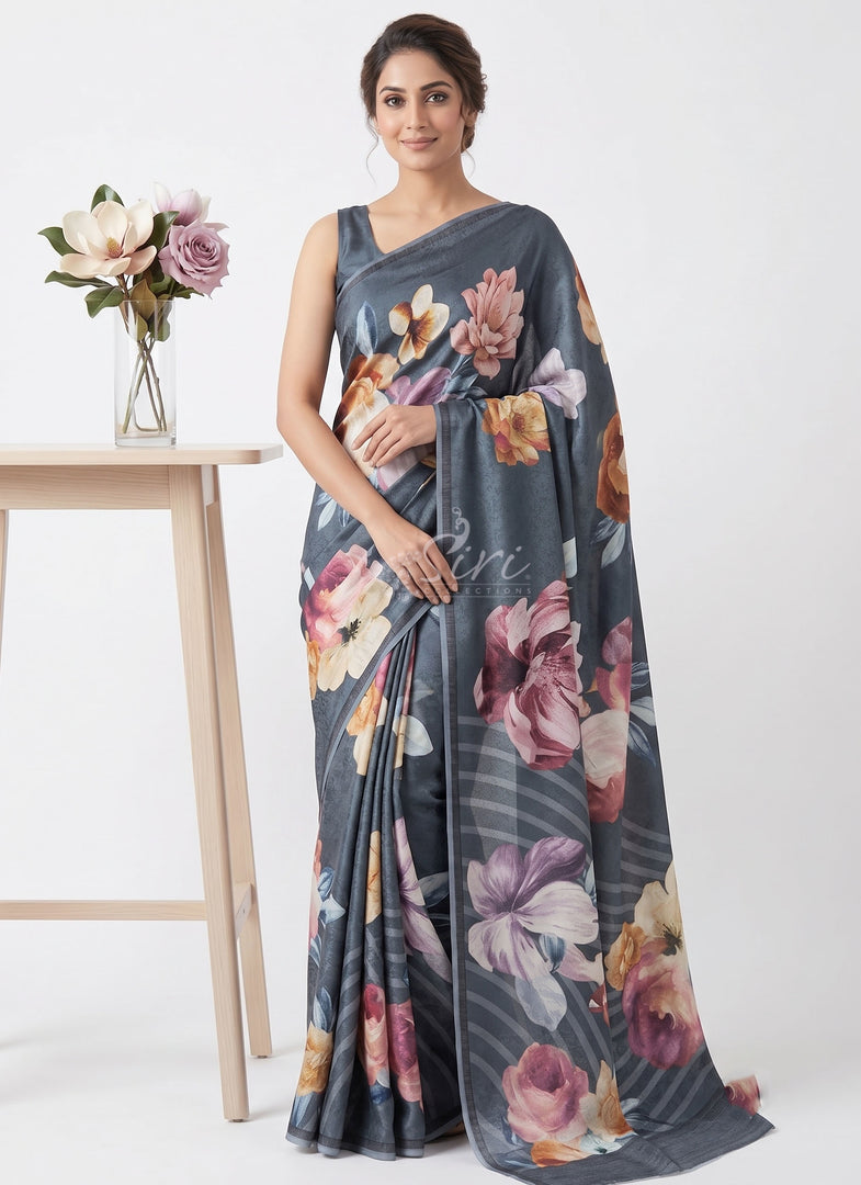 Siri Collections Premium Digital Print Jacquard Crepe Silk Saree