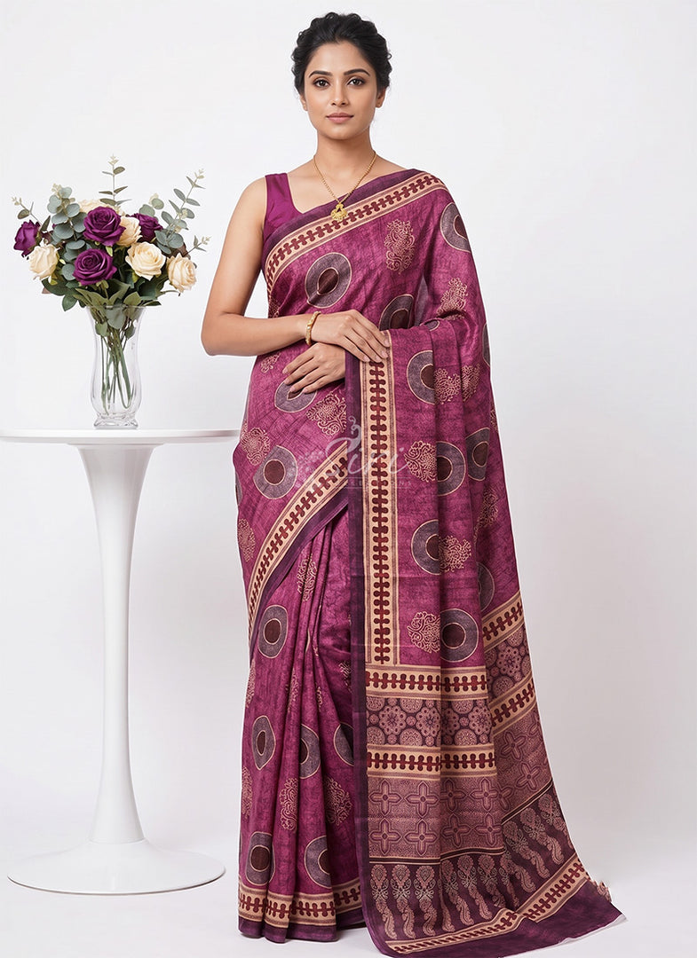 Siri Collections Premium Digital Print Jacquard Crepe Silk Saree