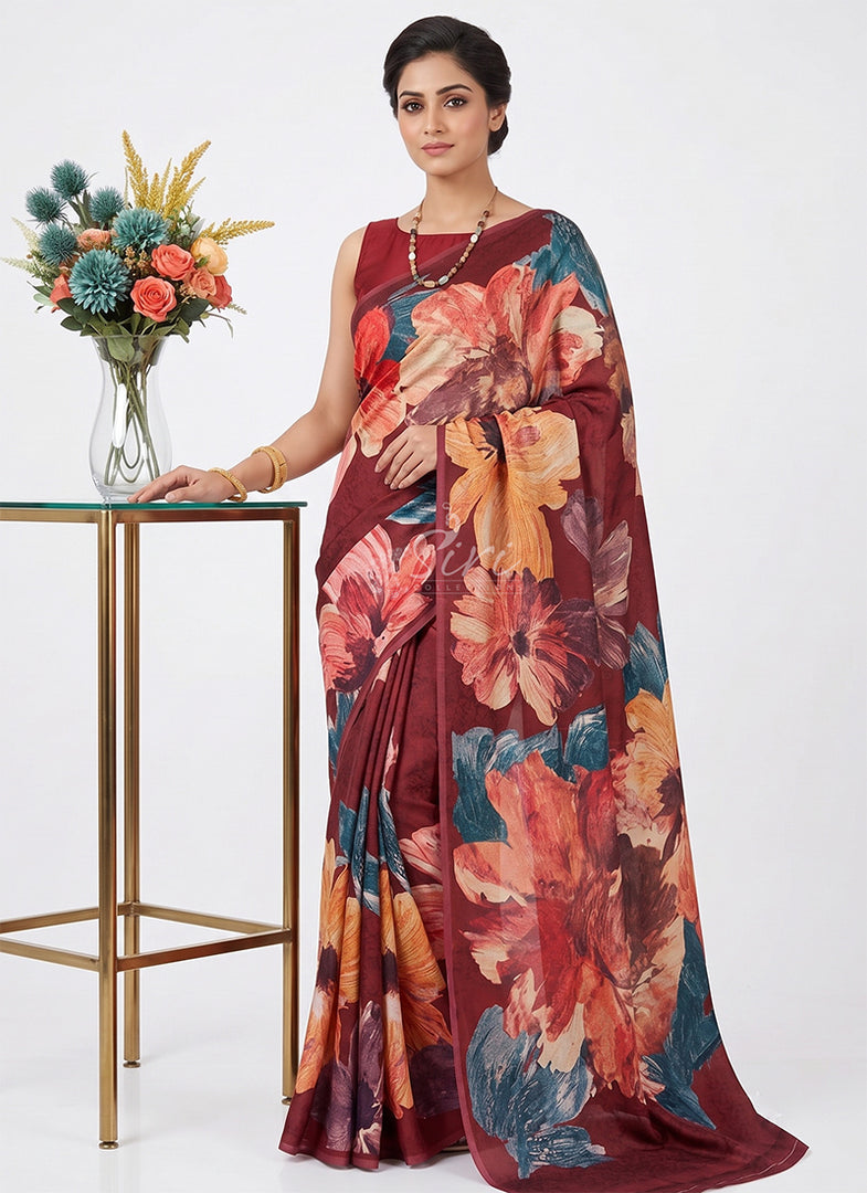 Siri Collections Premium Digital Print Jacquard Crepe Silk Saree
