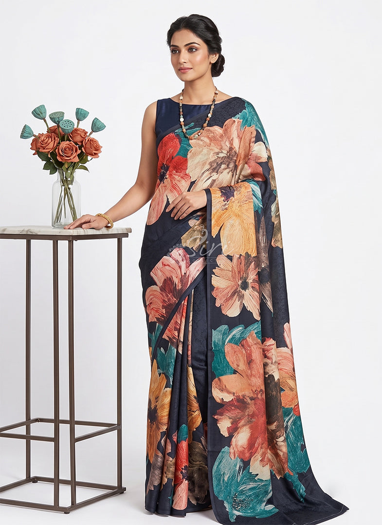 Siri Collections Premium Digital Print Jacquard Crepe Silk Saree