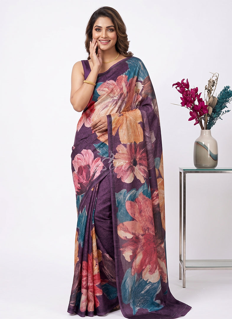 Siri Collections Premium Digital Print Jacquard Crepe Silk Saree