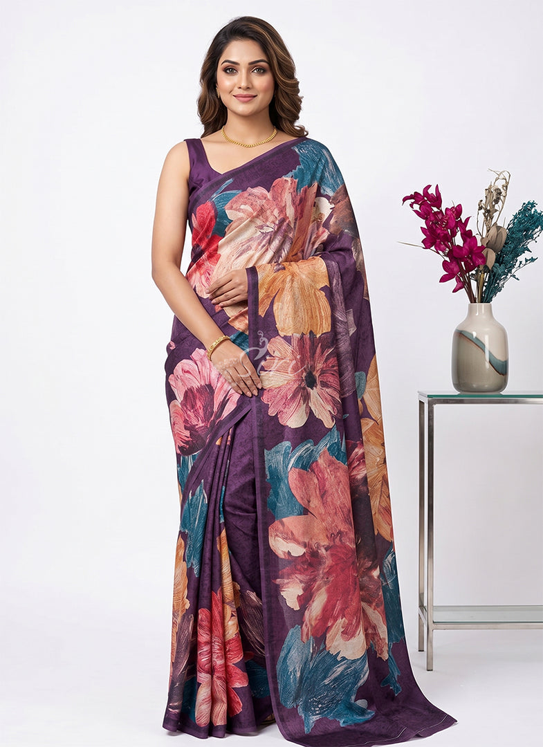 Siri Collections Premium Digital Print Jacquard Crepe Silk Saree