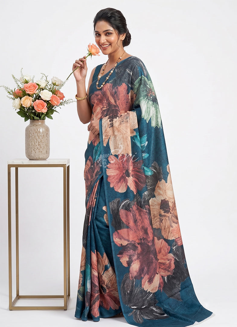 Siri Collections Premium Digital Print Jacquard Crepe Silk Saree