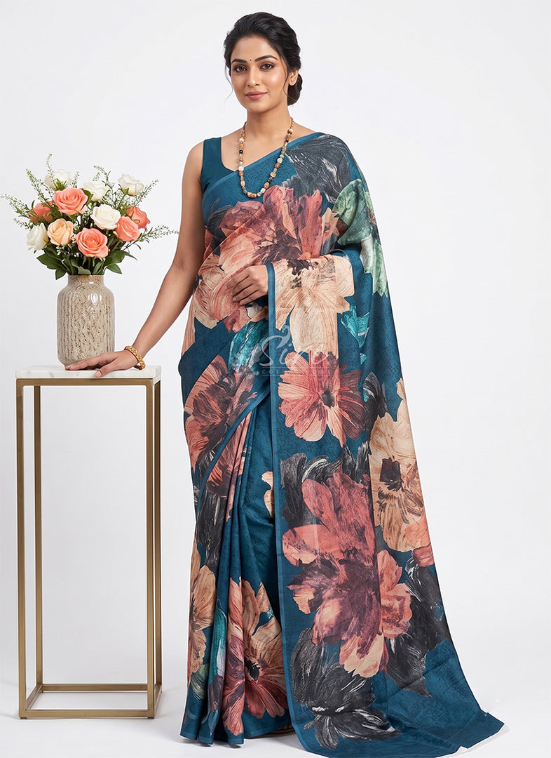 Siri Collections Premium Digital Print Jacquard Crepe Silk Saree