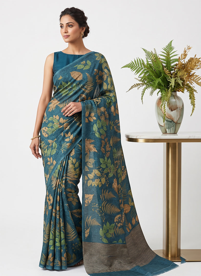 Siri Collections Premium Digital Print Jacquard Crepe Silk Saree