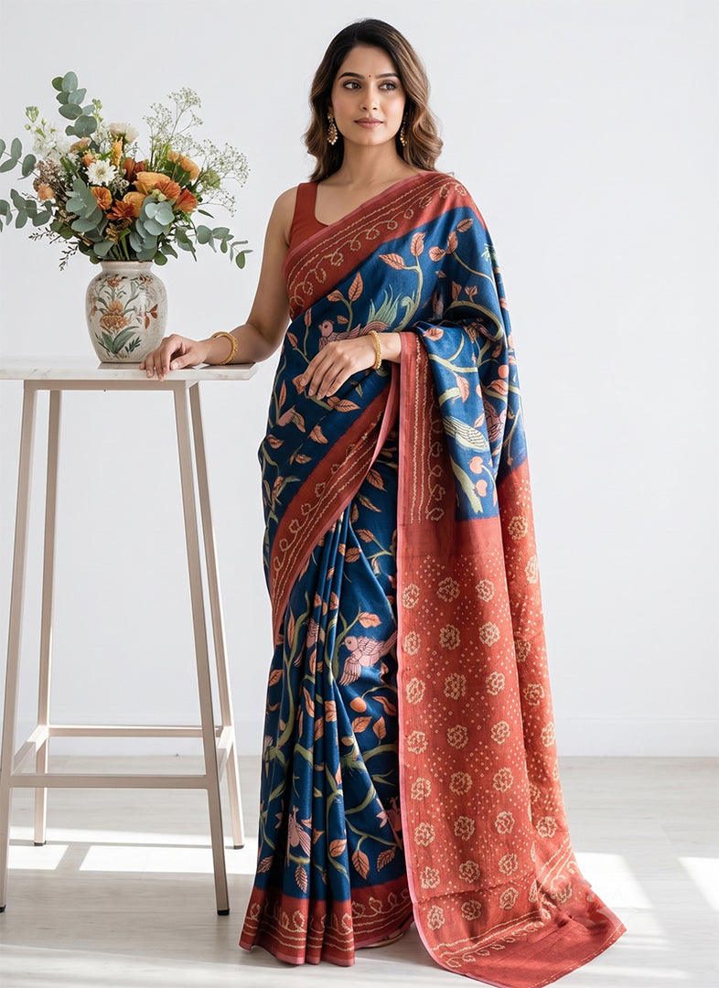 Siri Collections Premium Digital Print Jacquard Crepe Silk Saree