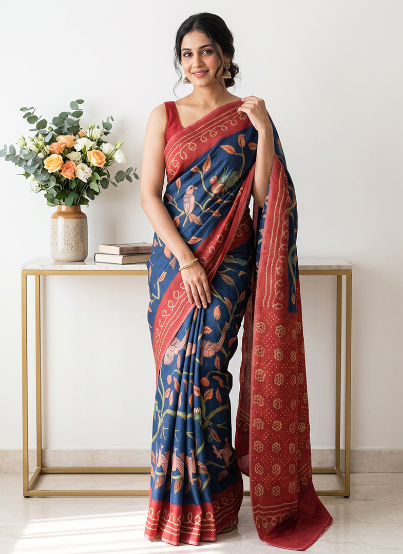 Siri Collections Premium Digital Print Jacquard Crepe Silk Saree