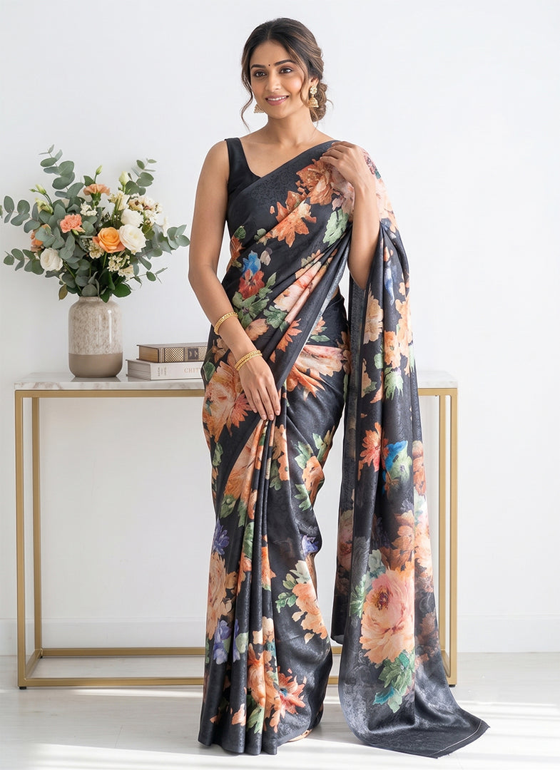 Siri Collections Premium Digital Print Jacquard Crepe Silk Saree