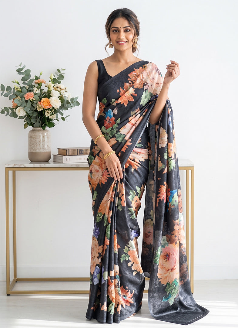 Siri Collections Premium Digital Print Jacquard Crepe Silk Saree