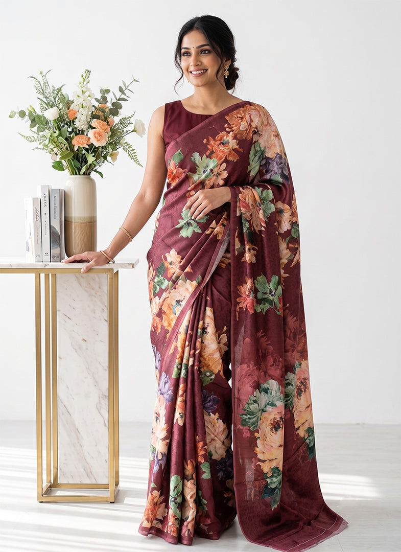 Siri Collections Premium Digital Print Jacquard Crepe Silk Saree