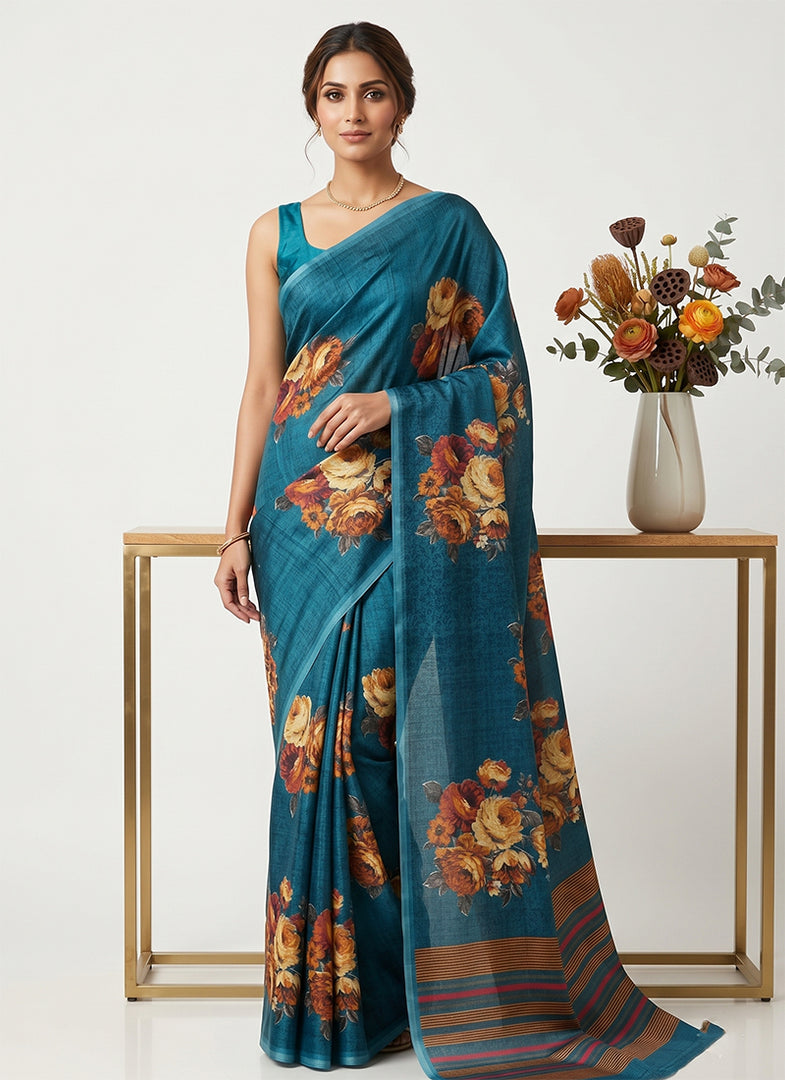 Siri Collections Premium Digital Print Jacquard Crepe Silk Saree