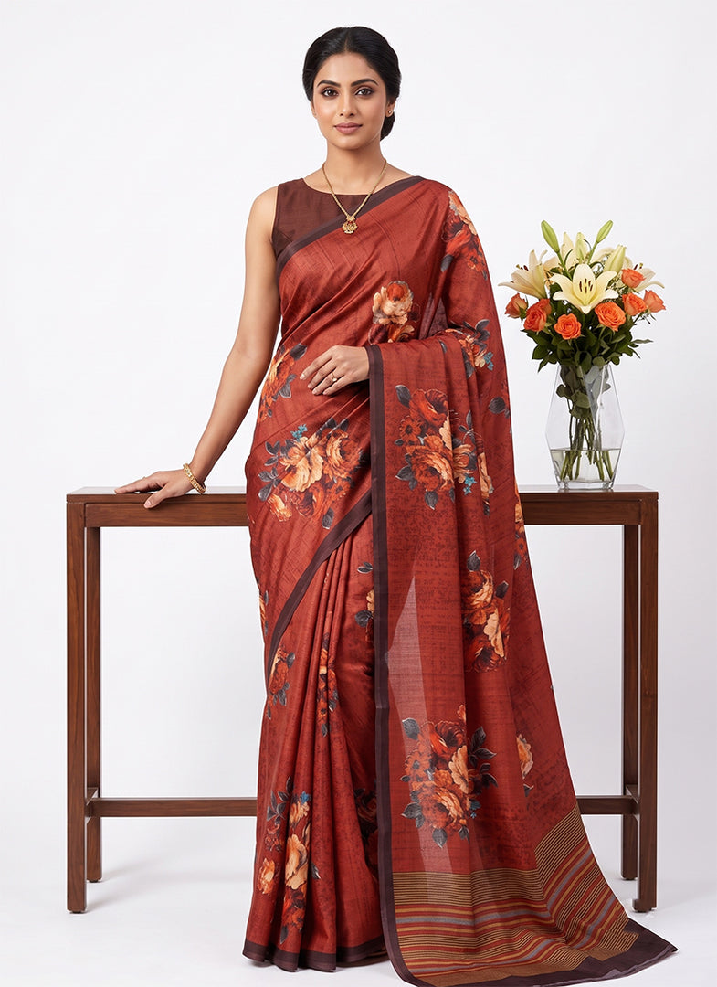 Siri Collections Premium Digital Print Jacquard Crepe Silk Saree