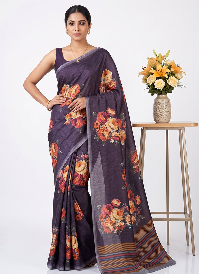 Siri Collections Premium Digital Print Jacquard Crepe Silk Saree
