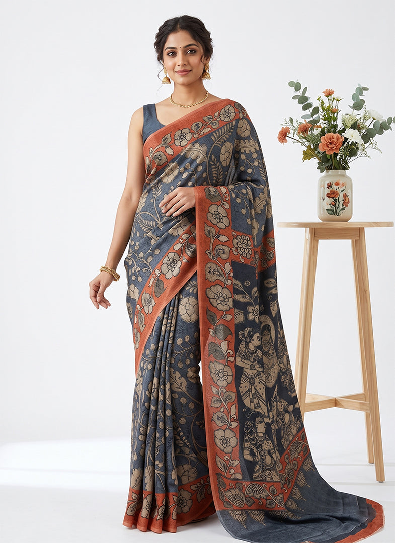 Siri Collections Premium Digital Print Jacquard Crepe Silk Saree