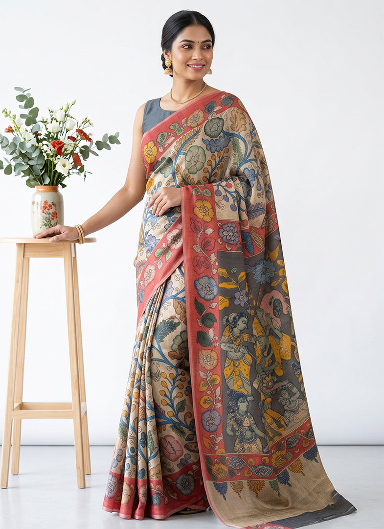 Siri Collections Premium Digital Print Jacquard Crepe Silk Saree