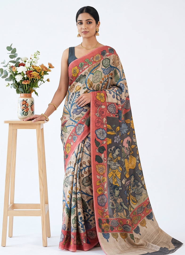 Siri Collections Premium Digital Print Jacquard Crepe Silk Saree