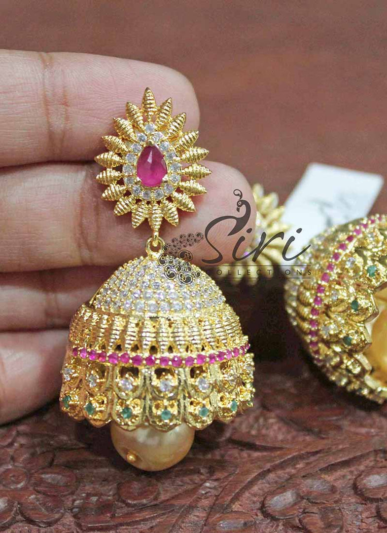 Traditional Beautiful Jhumkis with Pearl Drop