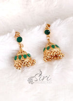 Load image into Gallery viewer, Lovely Gold Plated Emerald Jhumkas

