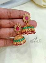 Load image into Gallery viewer, Beautiful Multi Stone Gold Plated Jhumkas
