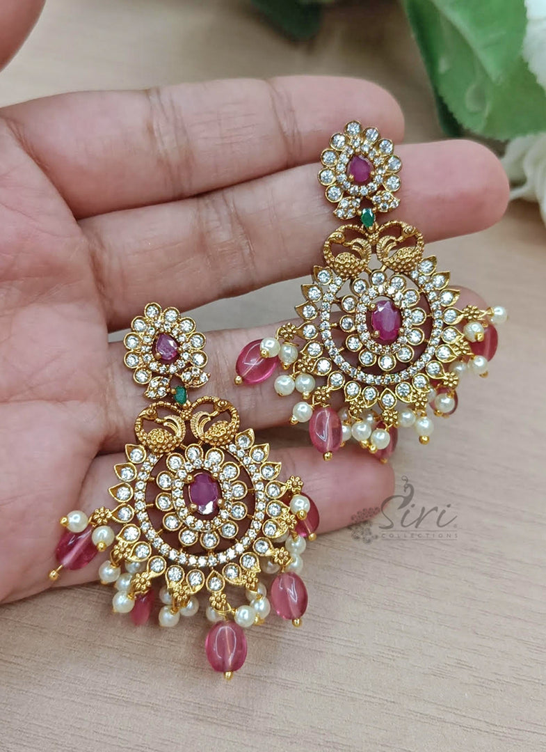 Beautiful Earrings in CZ Stones and Peacock Design