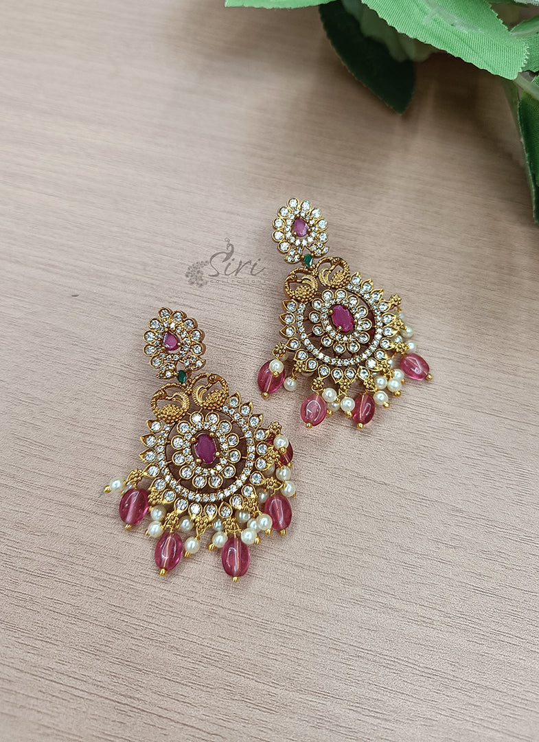 Beautiful Earrings in CZ Stones and Peacock Design