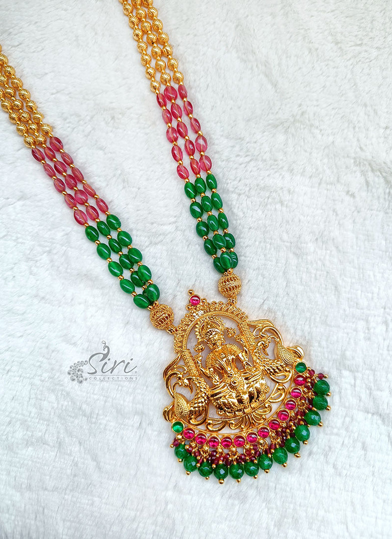 Traditional Haaram Necklace in Gold Plated Lakshmi Pendant