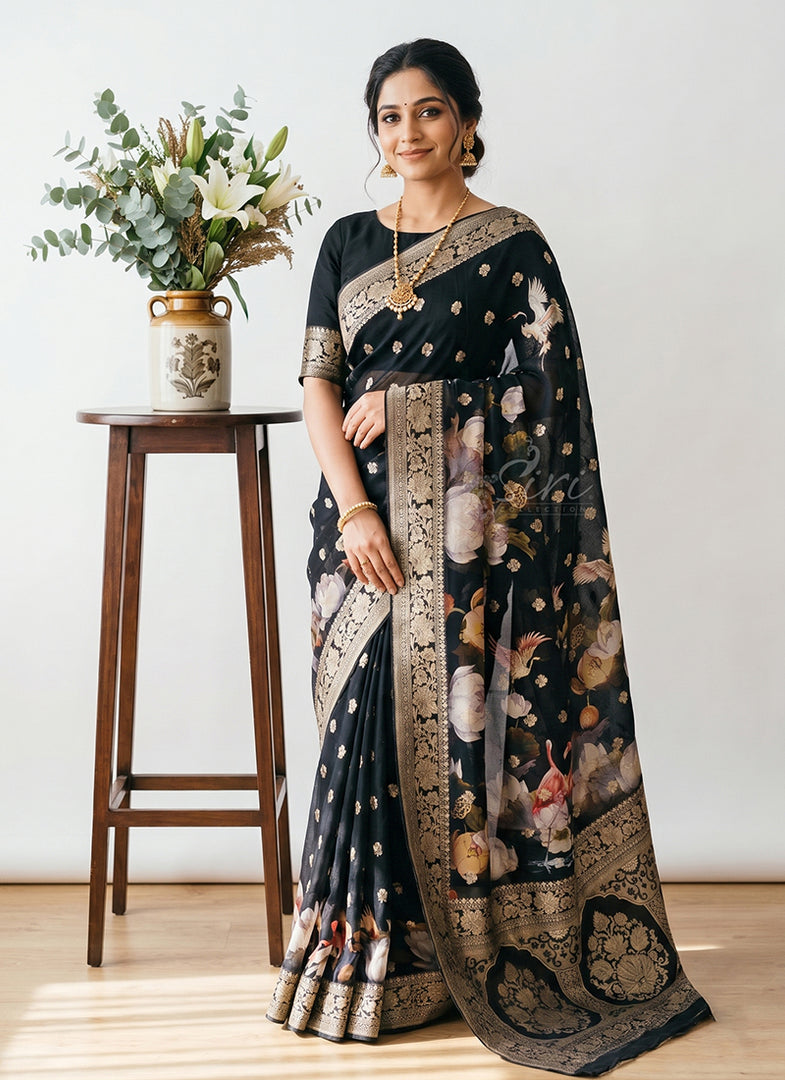 Siri Collections Digital Print Pure Banarasi Georgette Saree