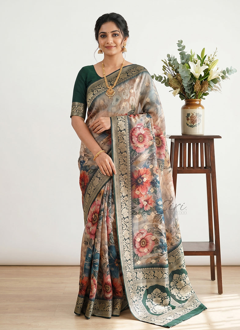 Siri Collections Digital Print Pure Banarasi Georgette Saree
