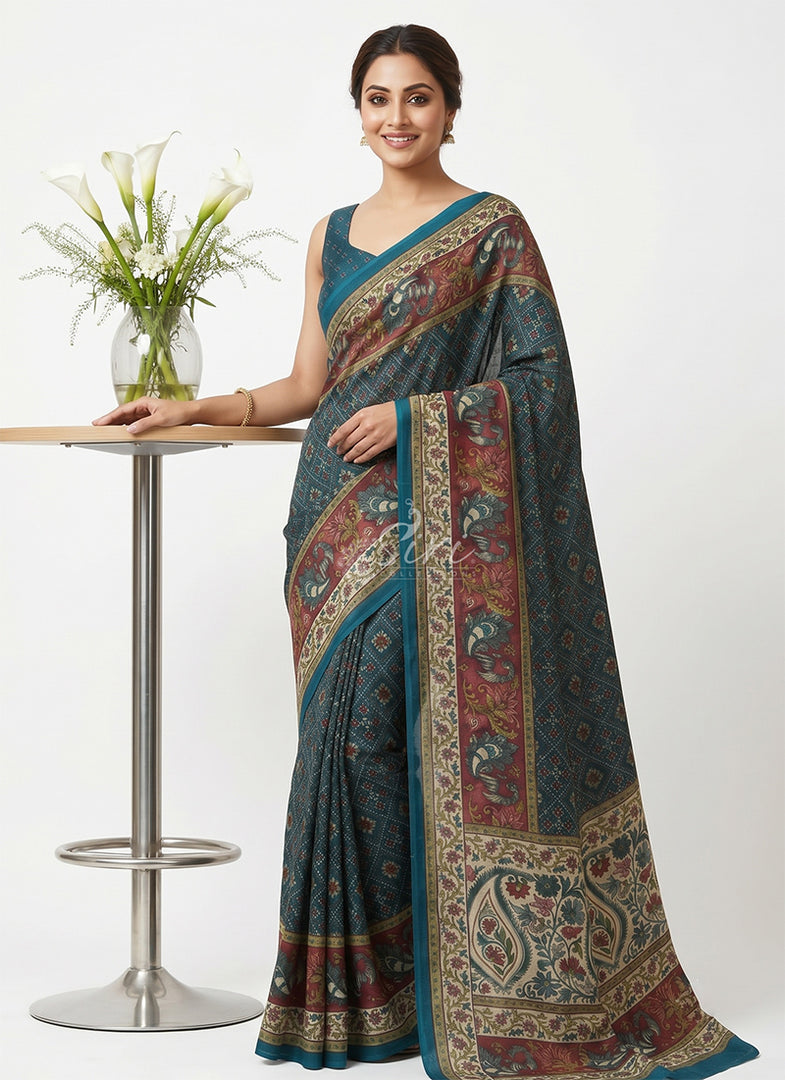 Siri Collections Digital Print Pure Viscose Crepe Silk Saree with Blouse
