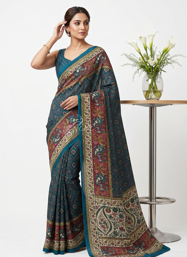 Siri Collections Digital Print Pure Viscose Crepe Silk Saree with Blouse