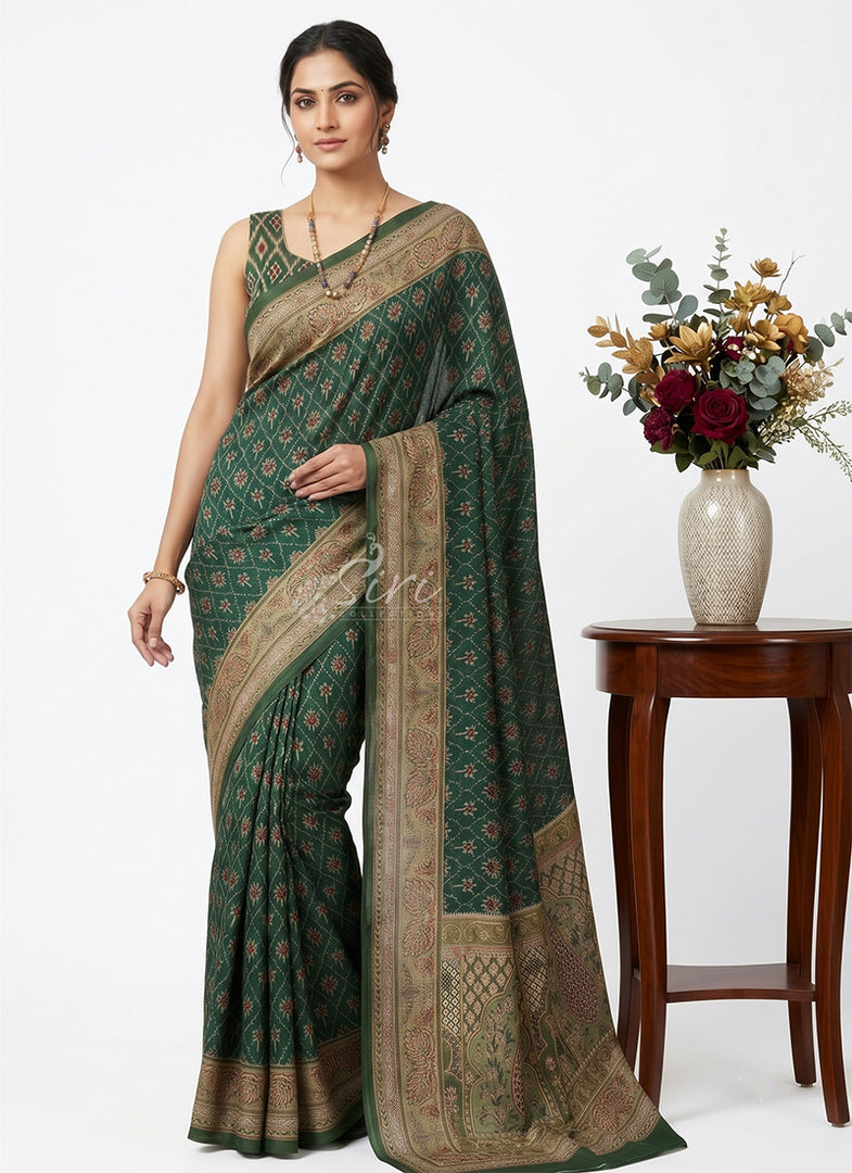 Siri Collections Digital Print Pure Viscose Crepe Silk Saree with Blouse