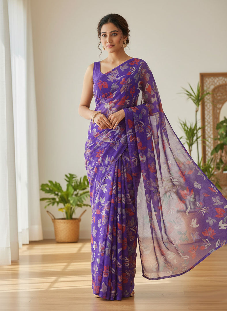 Siri Collections Beautiful Printed Floral Chiffon Saree