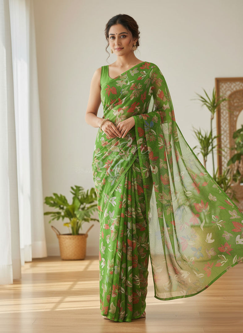 Siri Collections Beautiful Printed Floral Chiffon Saree
