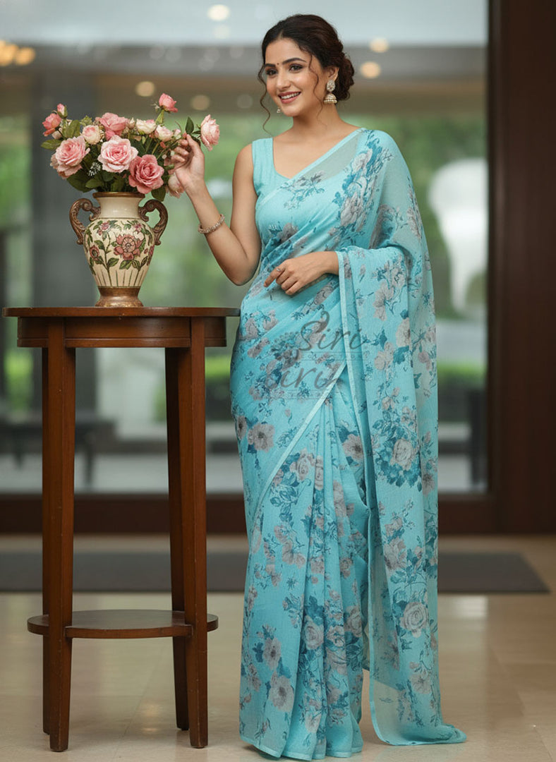 Siri Collections Beautiful Printed Chiffon Saree