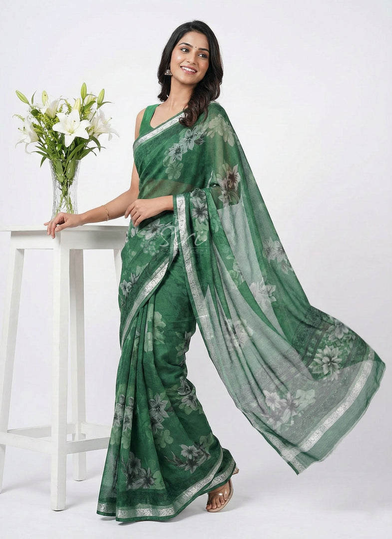 Latest Beautiful Printed Siri Chiffon Saree with Border