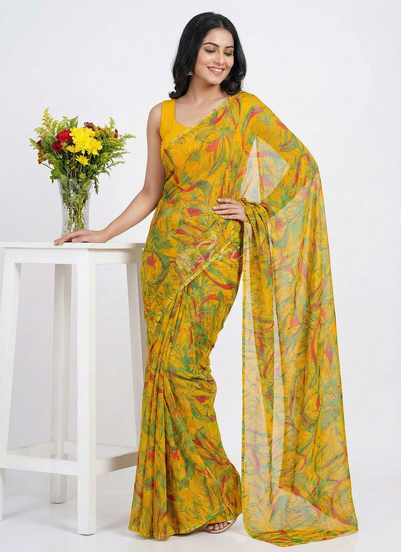 Latest Beautiful Printed Floral Nara Chiffon Saree