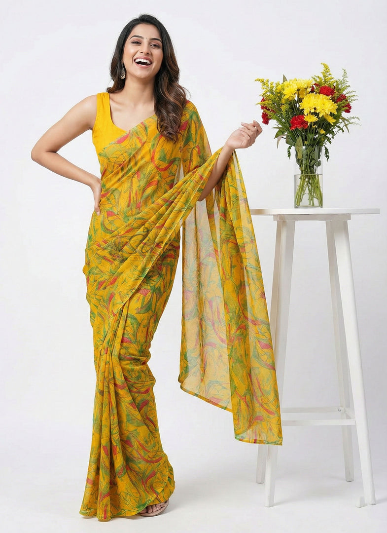 Latest Beautiful Printed Floral Nara Chiffon Saree